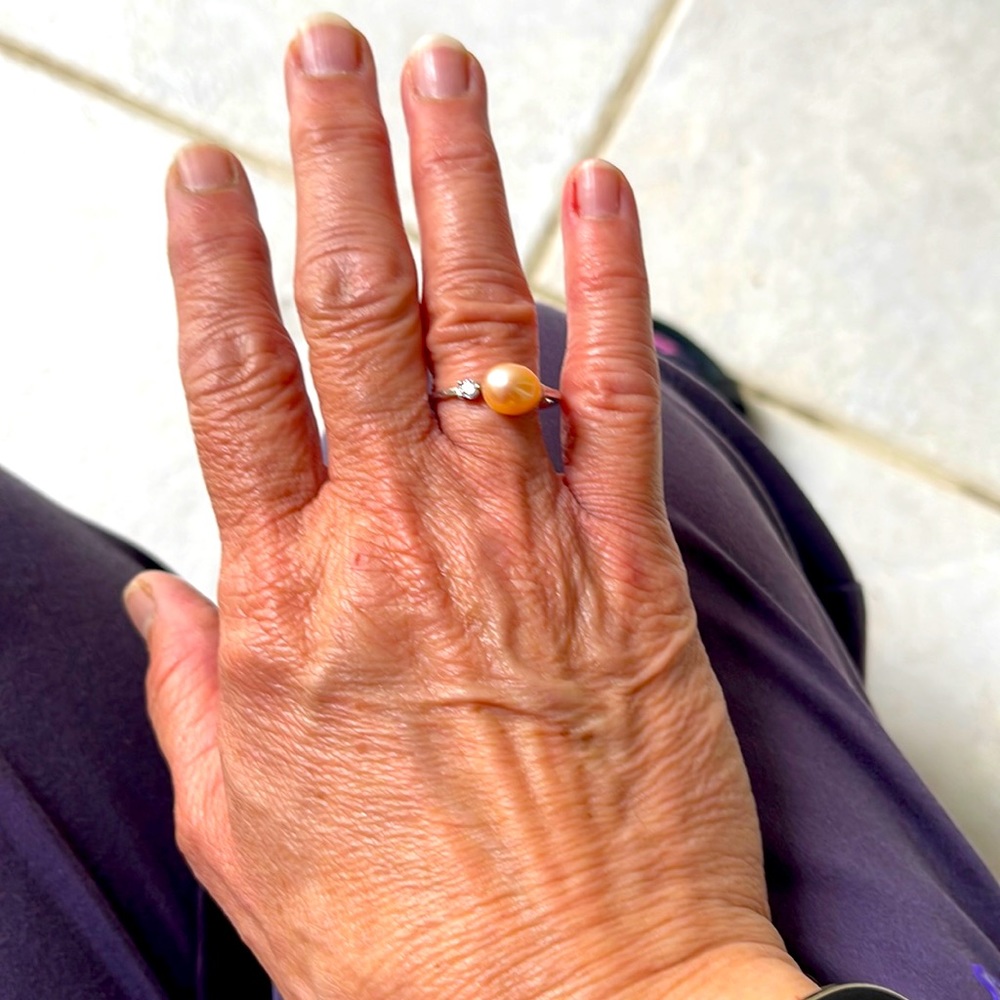 COPY - Still Available! SS, cubic zirconia,pinkpearl open concept ring!